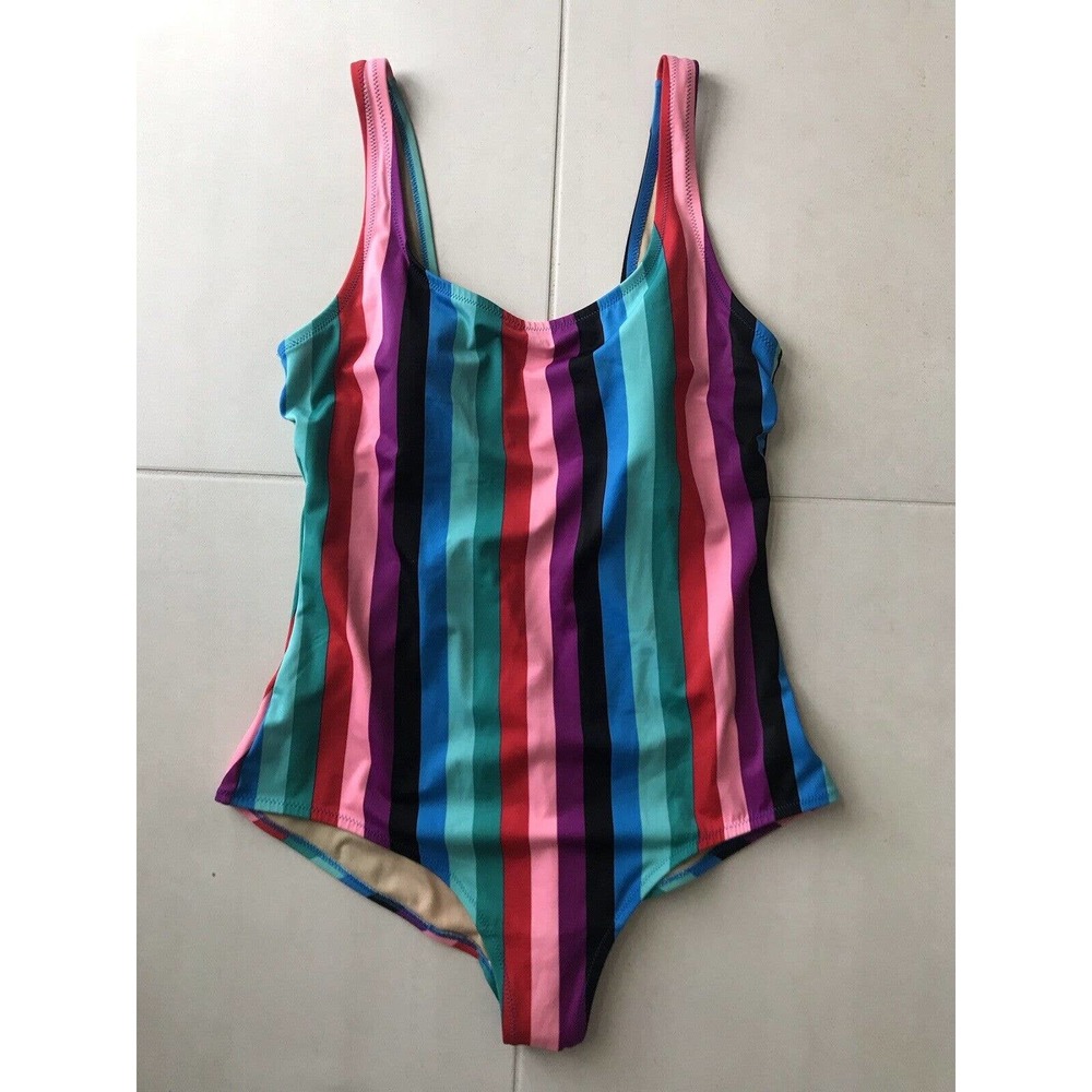 Old Navy Multicolor Stripe One-Piece Swimsuit - Pink, Teal, Blue, Purple